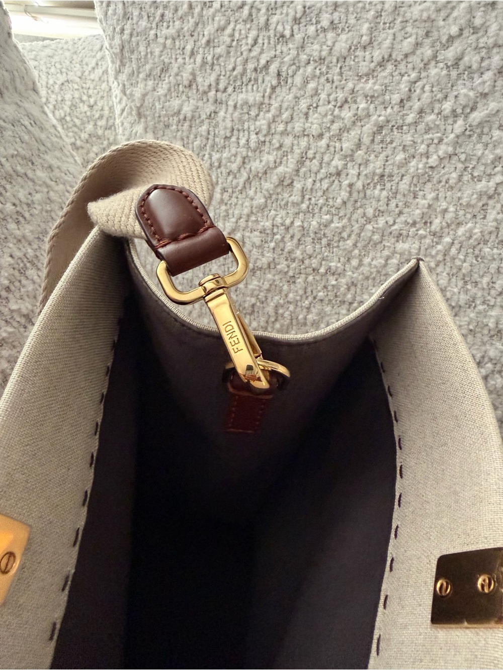 Fendi Beige Canvas Tote with Brown Leather Handles and Gold Hardware - Picture 13 of 13